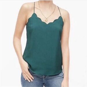 J. crew womens scalloped hunter green cami tank adjustable strap size 6 med